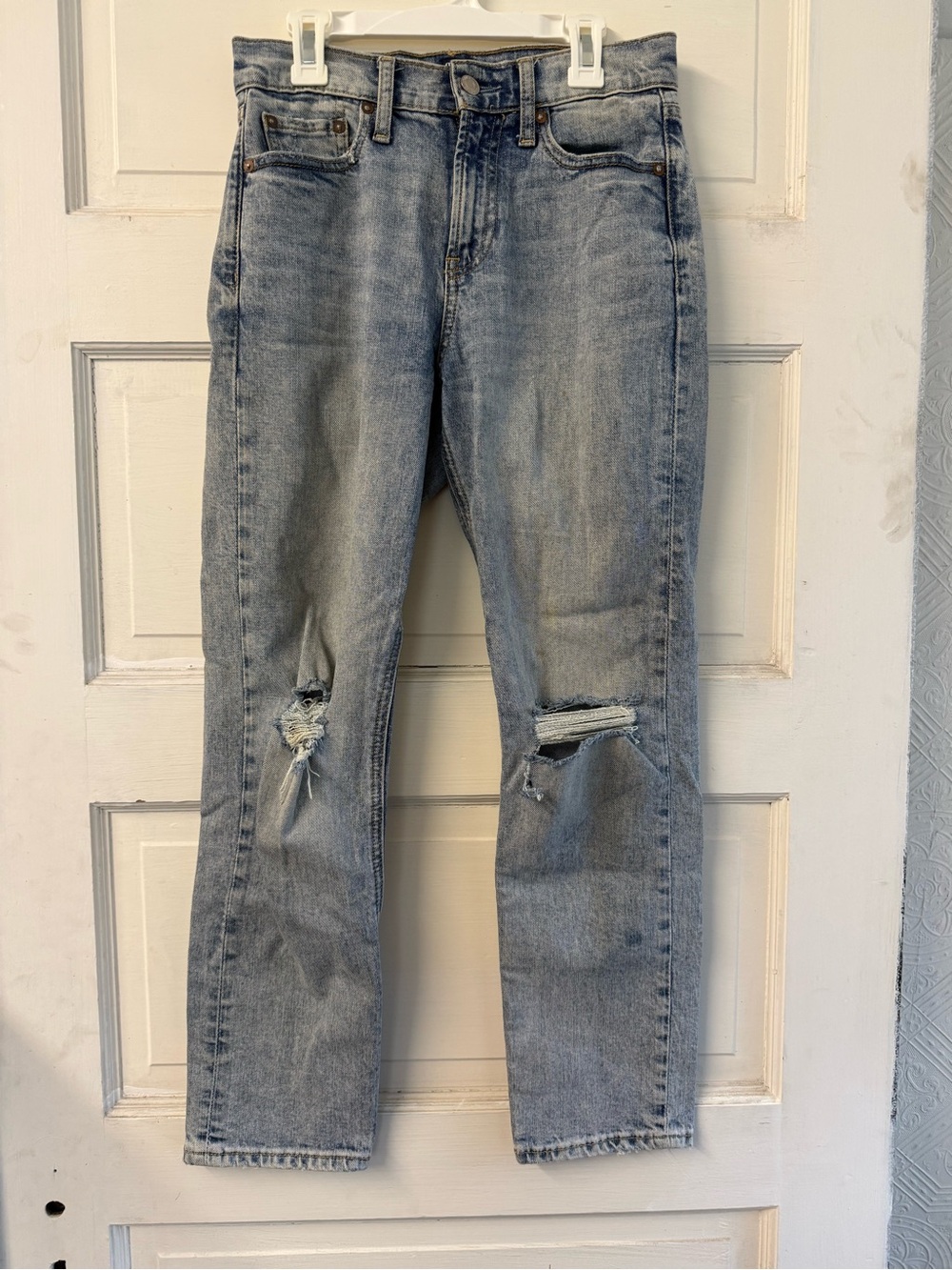GAP Light Blue Distressed Straight Leg Jeans